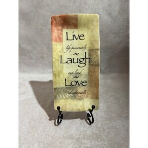 Cypress Live Laugh Love Ceramic Decorative Tray Inspirational Patchwork Design